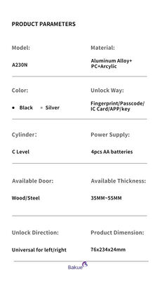 ไฟ 60 นาที Bluetooth การเชื่อมต่อ Bluetooth ประตูล็อค Powered by 4pcs AA แบตเตอรี่แอลคาไลน์ ระบบควบคุมการเข้าถึงสําหรับอาคารที่สมาร์ท